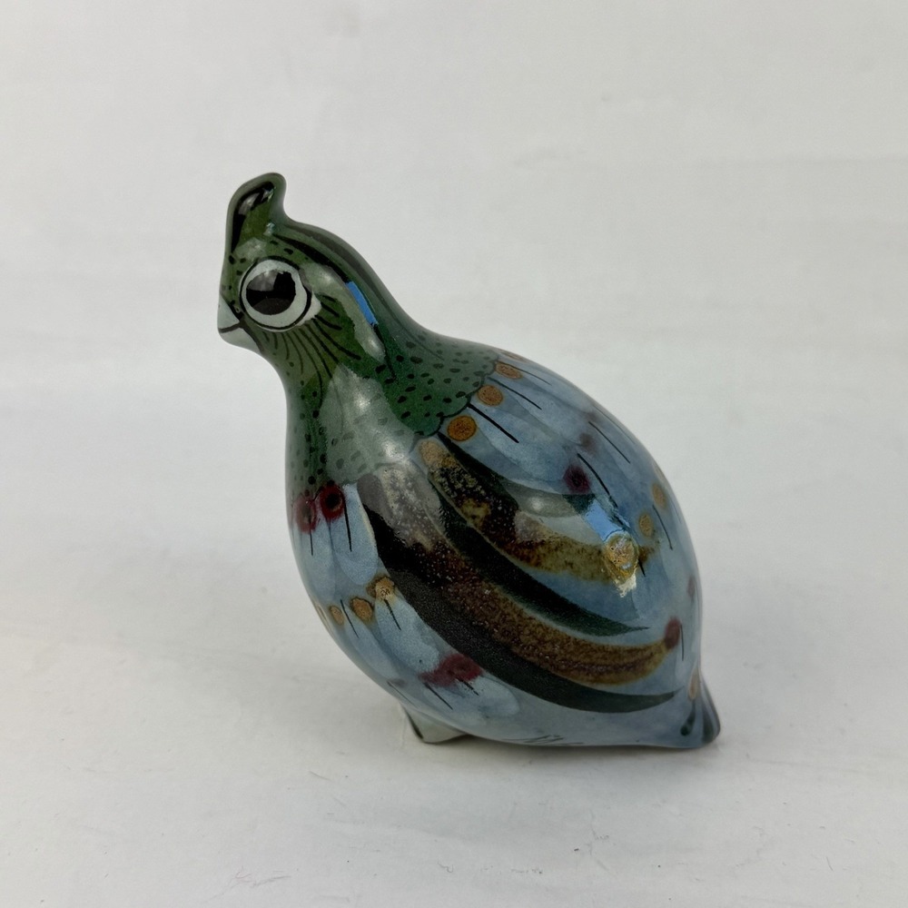 Ken Edwards Tonala Quail Figurine Bird Hand Painted Pottery Signed Mexican Art